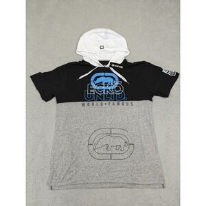 Ecko Unltd Shirt Mens‎ XL Grey Hooded Short Sleeve Colorblock Rhino EO12K897